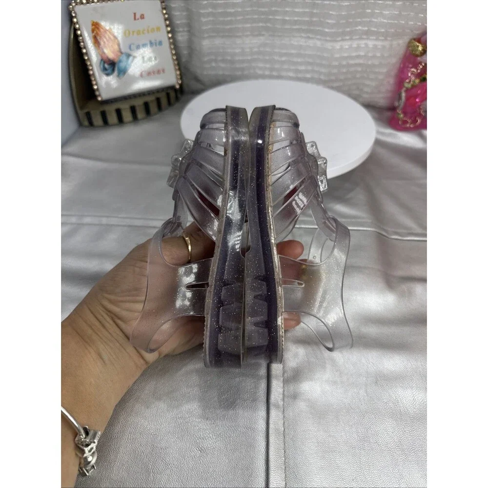 (S4)MINI MELISSA Little Girl's Clear Rainbow Jelly Flat Sandals Size 9
